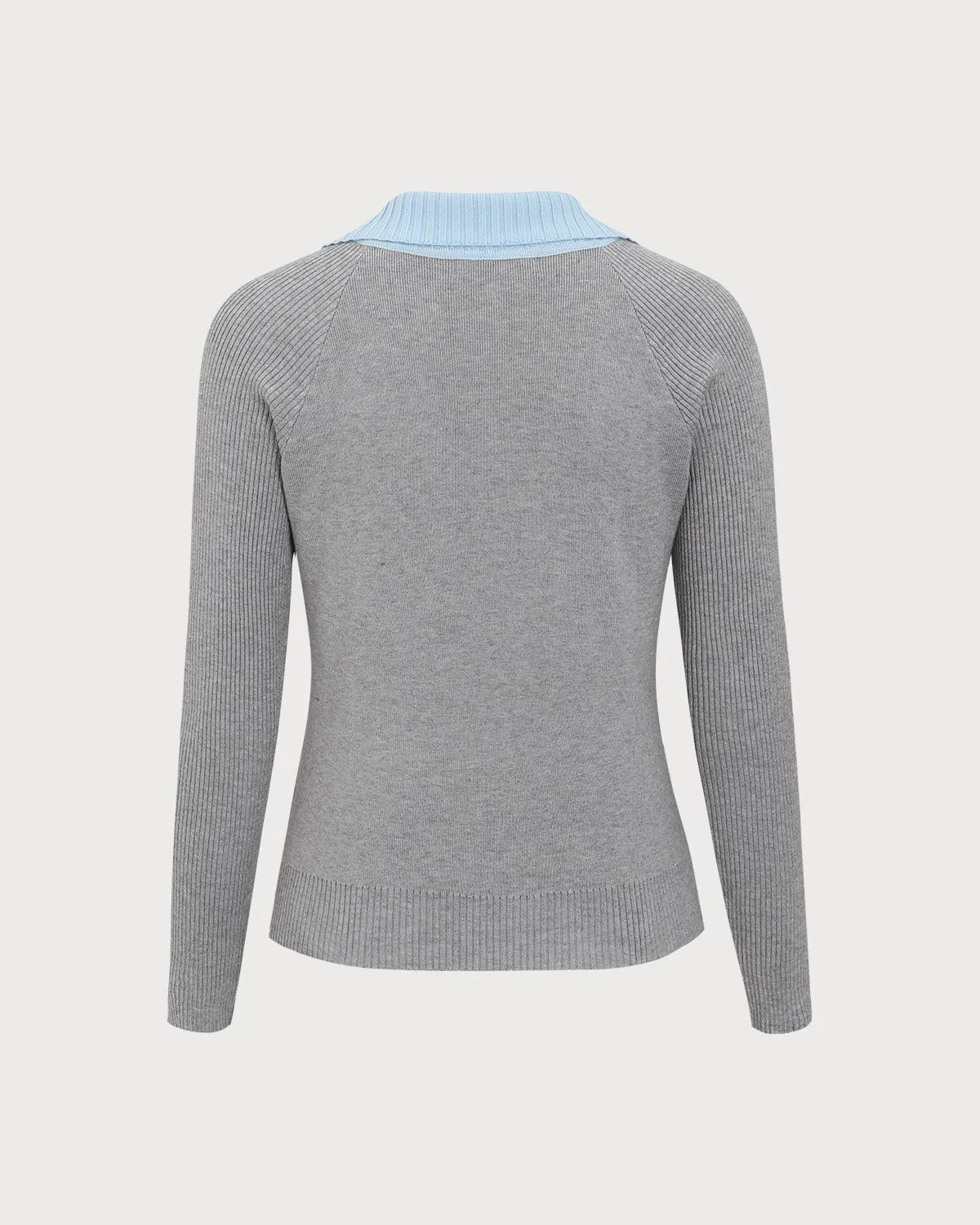 Grey Contrasting V-Neck Slim Sweater sold by rihoas product image thumbnail 2