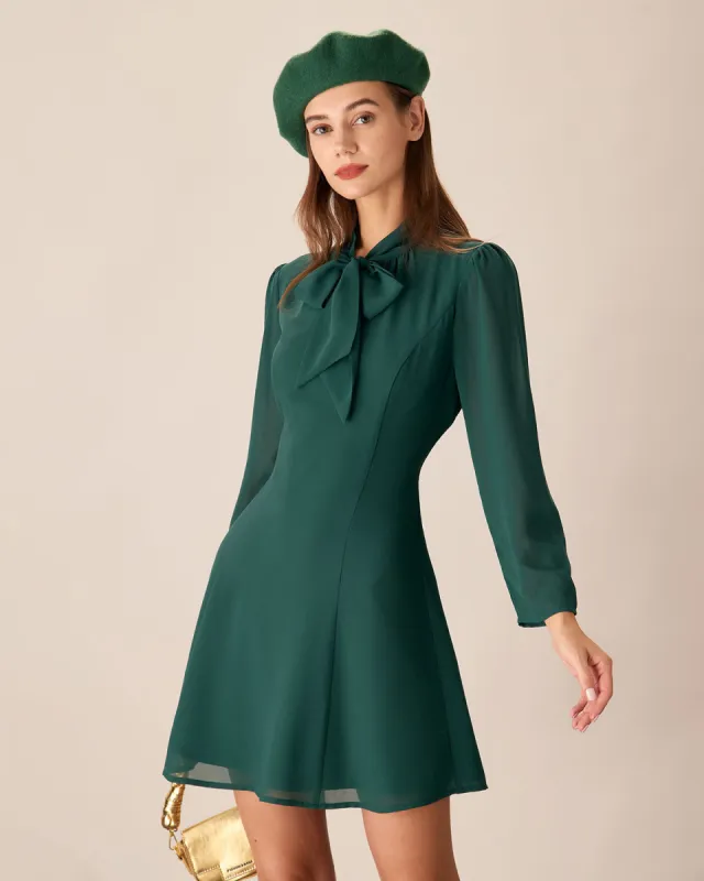 Green Tie Neck See-Through Mini Dress sold by rihoas