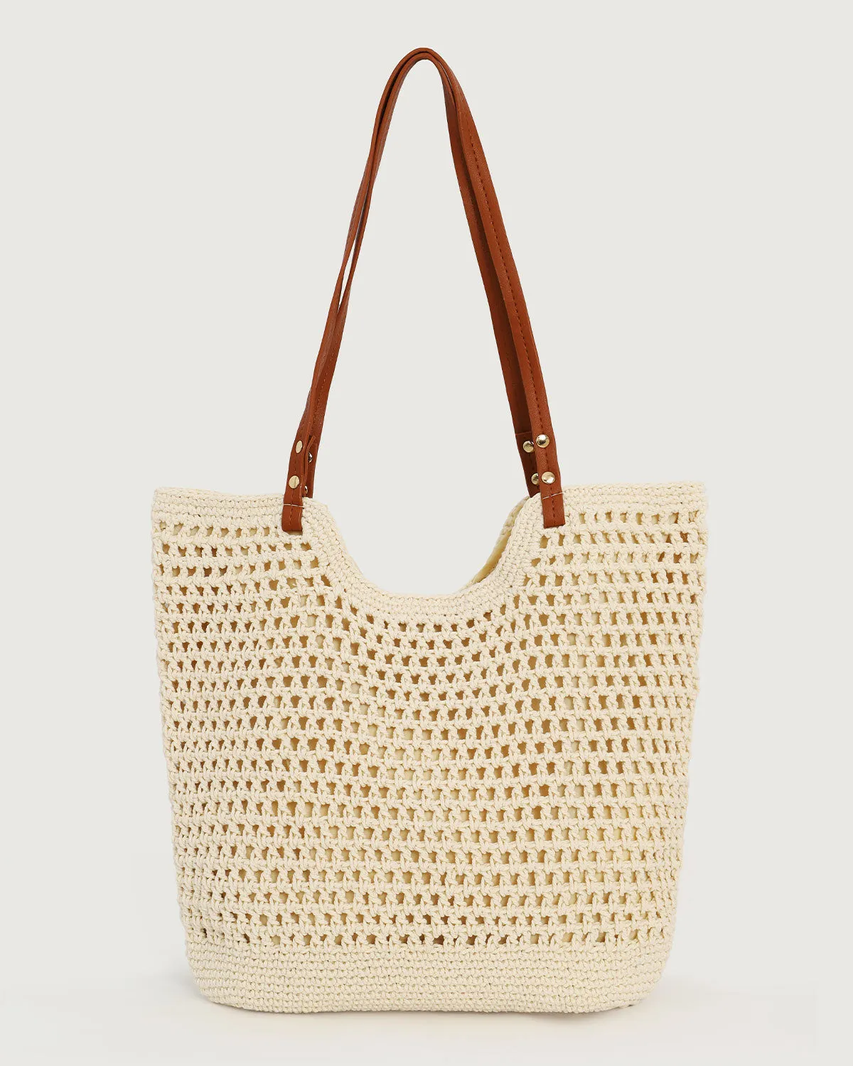 Beige Hollow Woven Straw Bag sold by rihoas