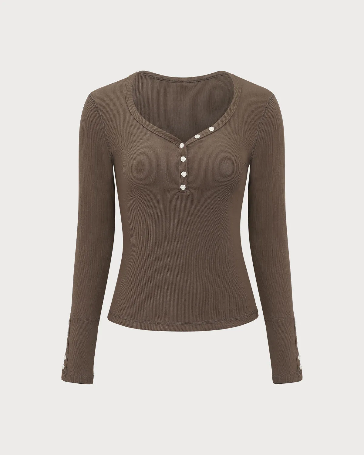 Brown V-Neck Button Slim Tee sold by rihoas