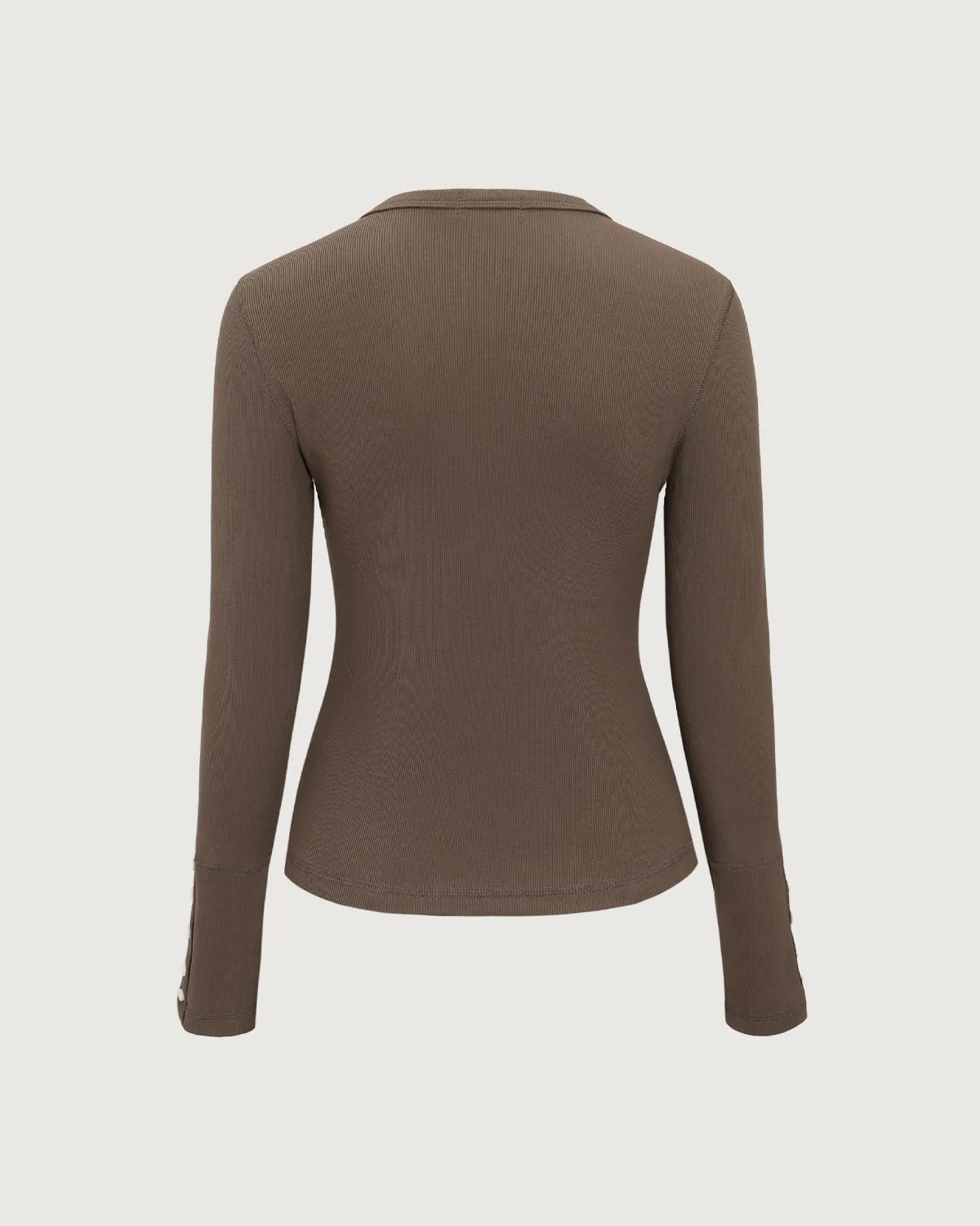 Brown V-Neck Button Slim Tee sold by rihoas product image thumbnail 2