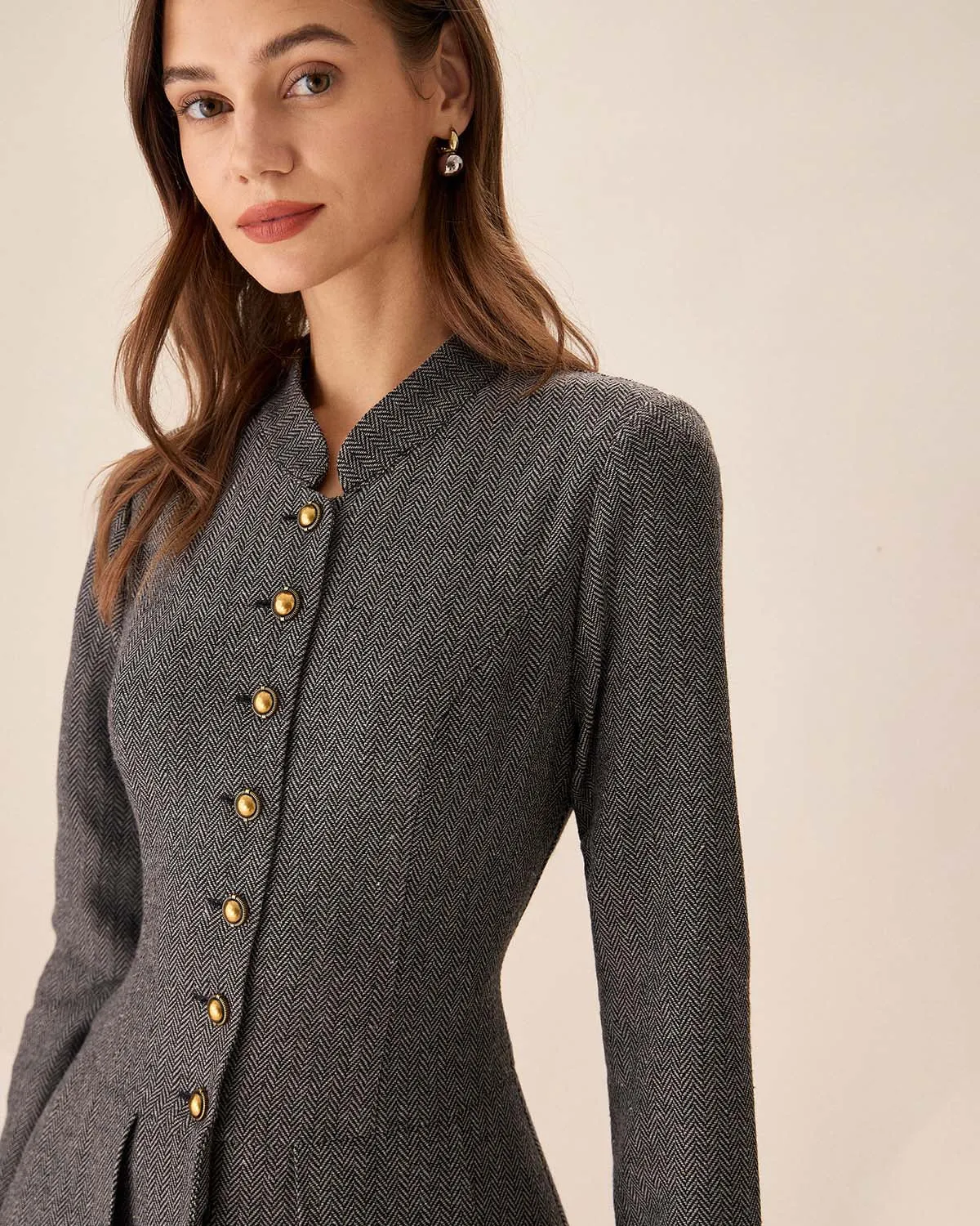 Grey Button Pleated Mini Dress sold by rihoas product image thumbnail 2