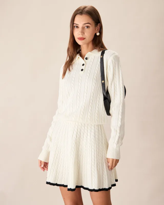 White Contrasting Button Sweater sold by rihoas
