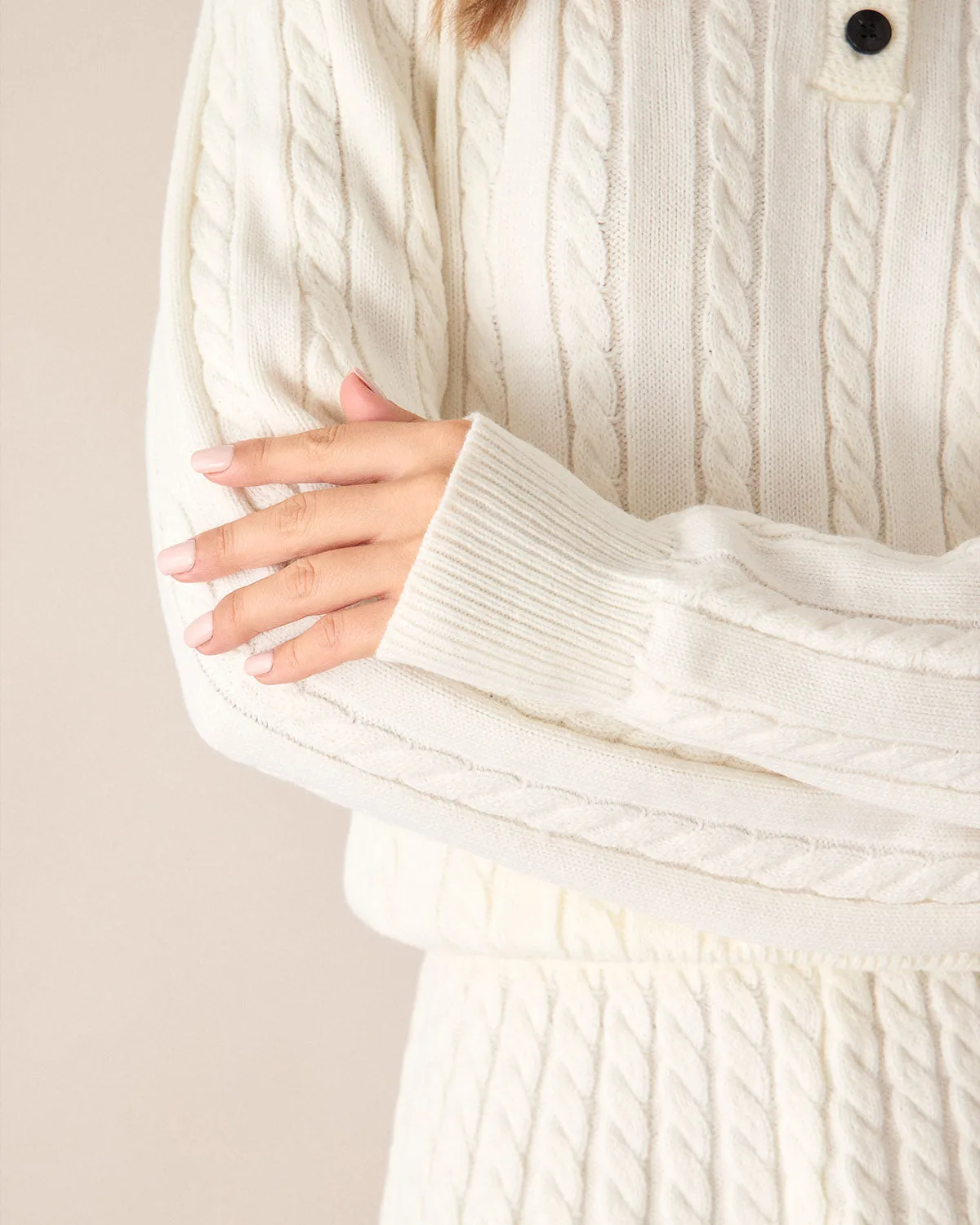 White Contrasting Button Sweater sold by rihoas product image thumbnail 2