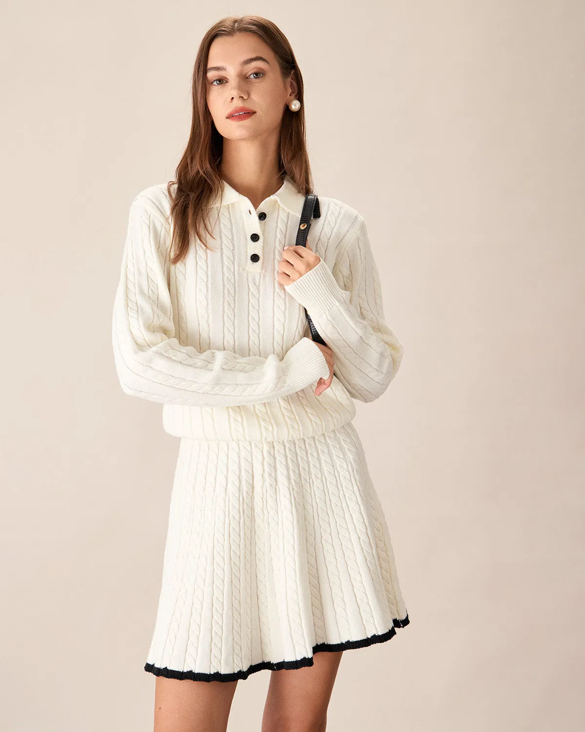 White Contrasting Knitted Mini Skirt sold by rihoas product image thumbnail 2