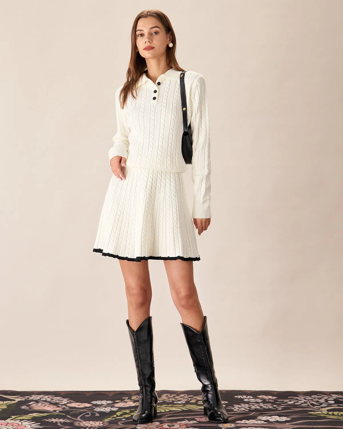 White Contrasting Knitted Mini Skirt sold by rihoas product image thumbnail 4