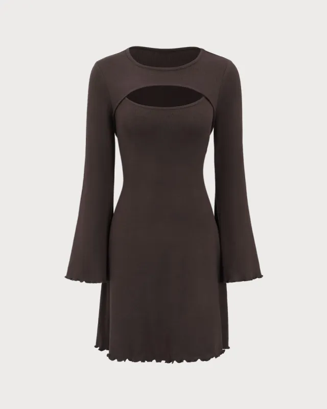 Coffee Boat Neck Cutout Sweater Dress sold by rihoas