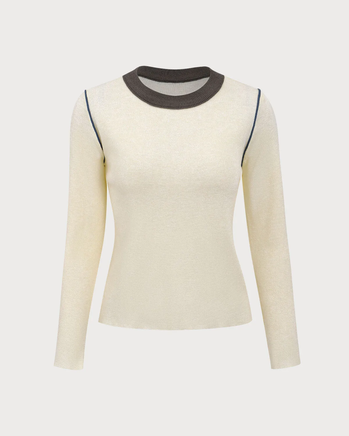 White Contrasting Round Neck Slim Tee sold by rihoas