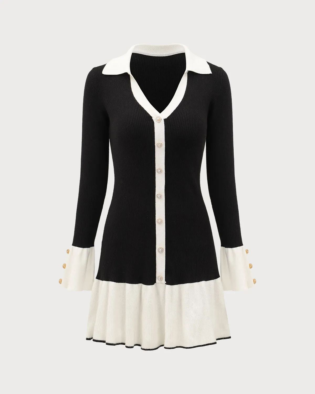 Black Contrasting Bell Sleeve Sweater Dress sold by rihoas product image thumbnail 5