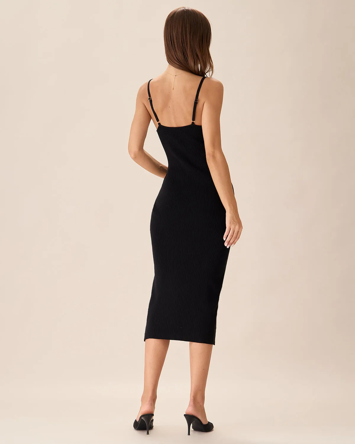 Black U Neck Button Slip Sweater Dress sold by rihoas product image thumbnail 4