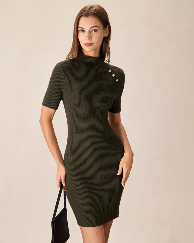 Green Crew Neck Bodycon Sweater Dress sold by rihoas