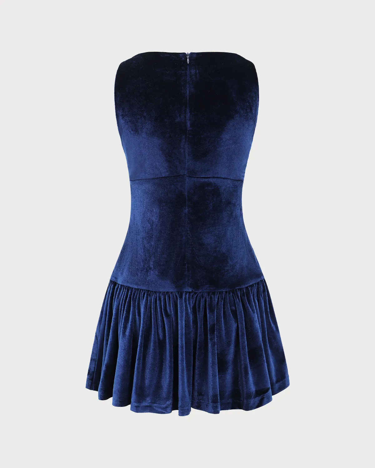 Navy Velvet Boat Neck Sleeveless Mini Dress sold by rihoas product image thumbnail 2