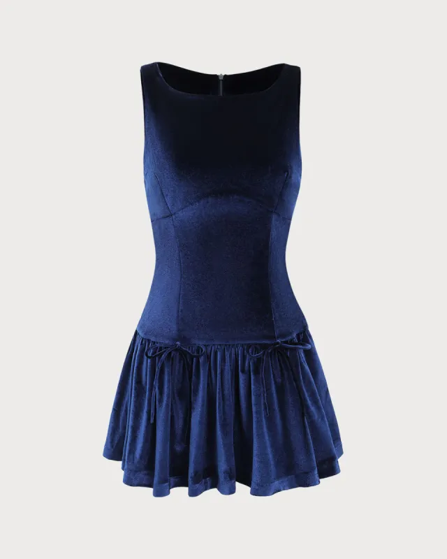 Navy Velvet Boat Neck Sleeveless Mini Dress made by rihoas