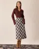 Brown Plaid Slit Satin Midi Skirt sold by rihoas