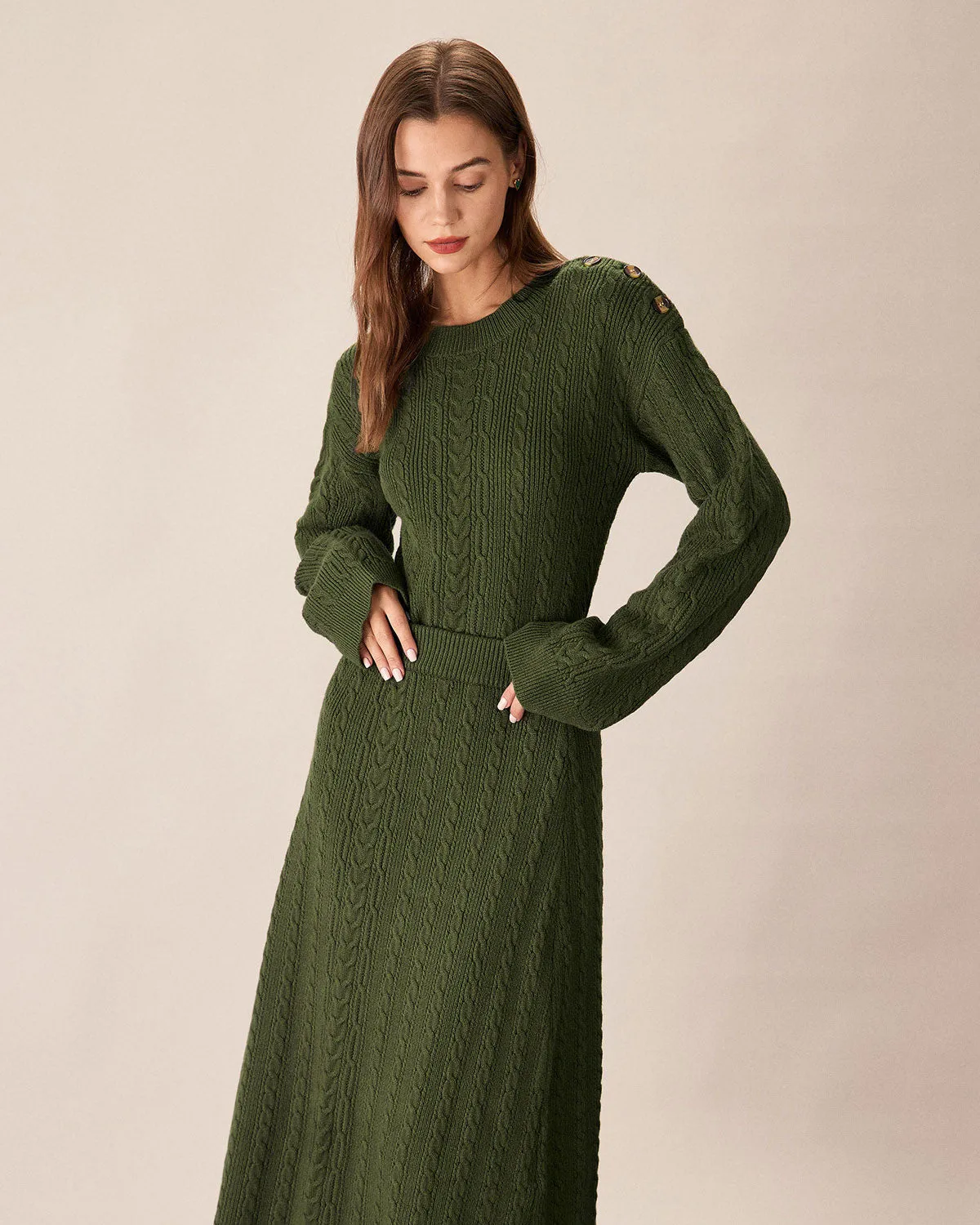 Green Elastic Waist Knit Midi Skirt sold by rihoas product image thumbnail 2