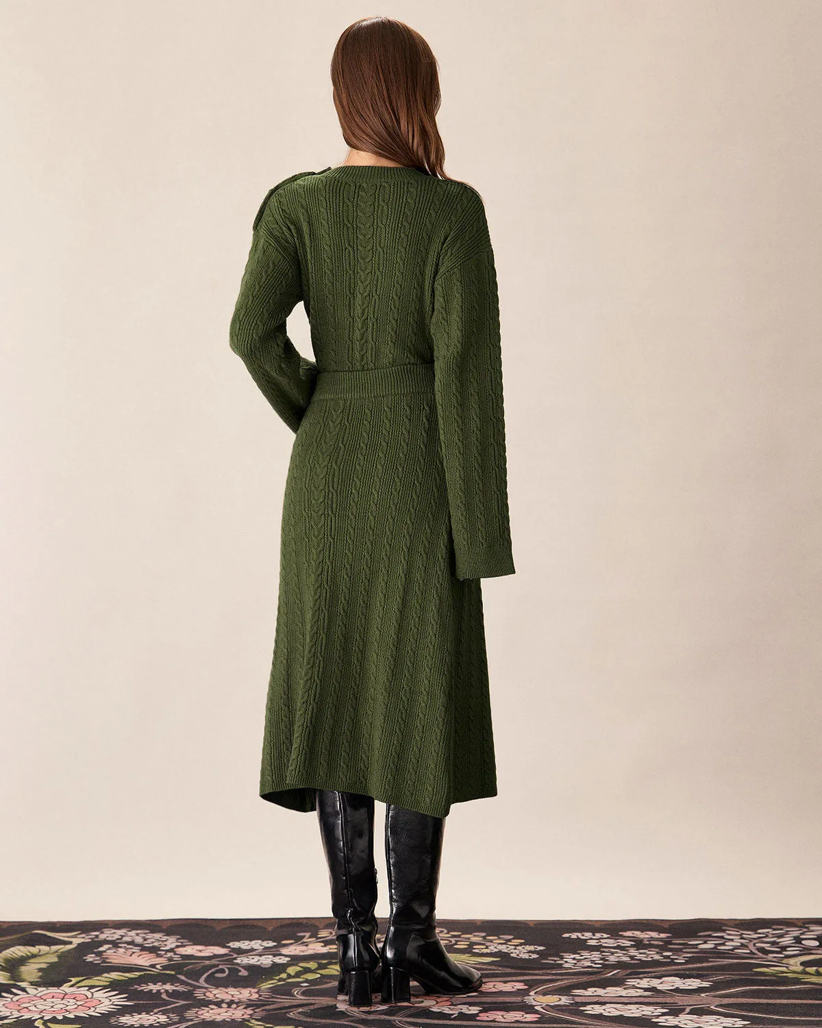 Green Elastic Waist Knit Midi Skirt sold by rihoas product image thumbnail 4