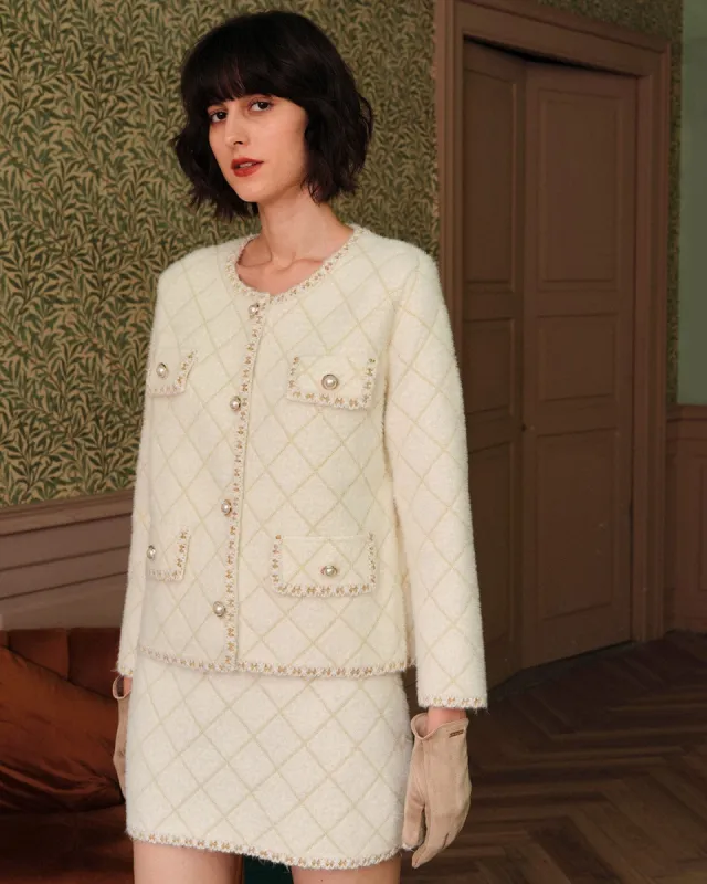 White Cardigan And Mini Skirt Set sold by rihoas