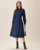 Navy Pleated Button Midi Dress sold by rihoas