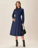Navy Pleated Button Midi Dress sold by rihoas