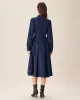 Navy Pleated Button Midi Dress sold by rihoas
