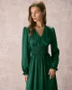 The Green V Neck Ruched Satin Midi Dress sold by rihoas