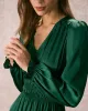 The Green V Neck Ruched Satin Midi Dress sold by rihoas