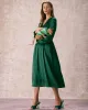 The Green V Neck Ruched Satin Midi Dress sold by rihoas