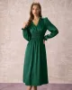 The Green V Neck Ruched Satin Midi Dress sold by rihoas