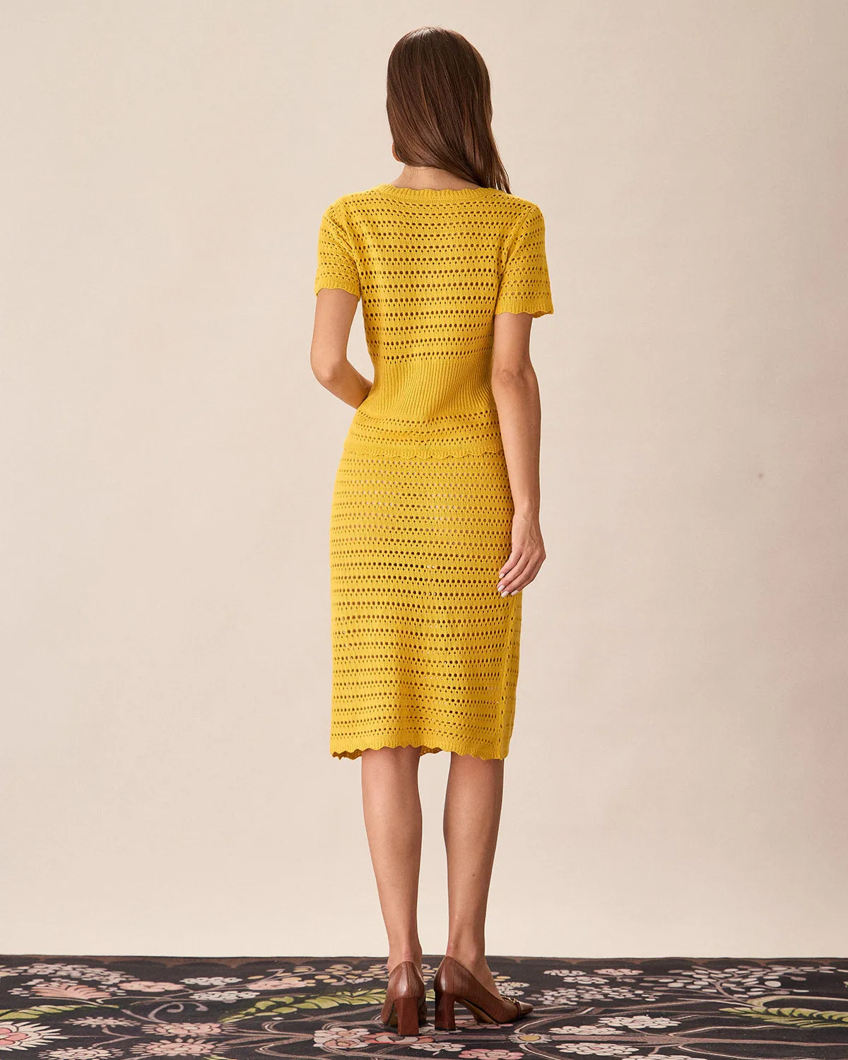 Yellow Crochet Single-Breasted Cardigan sold by rihoas product image thumbnail 5