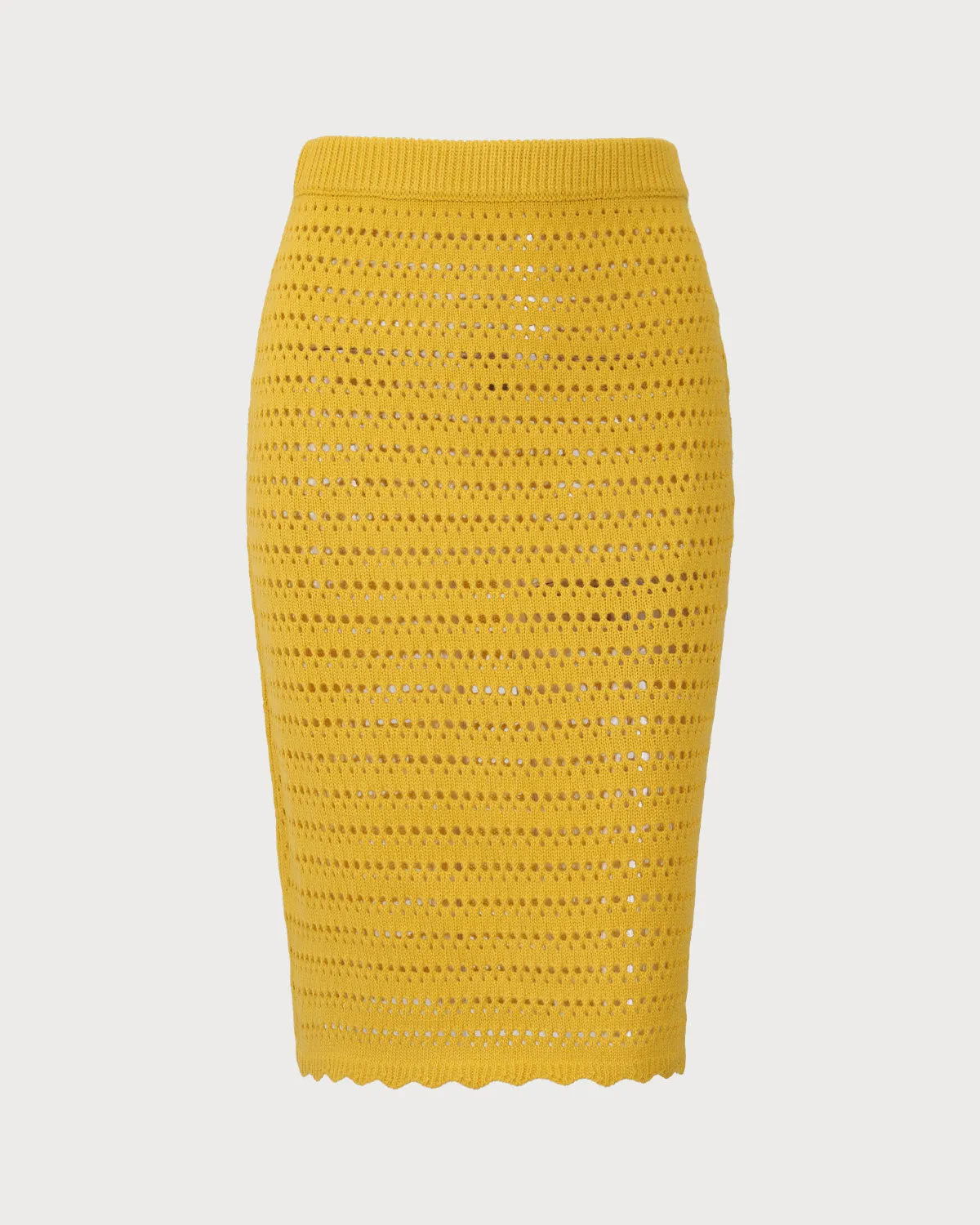 Yellow High-waisted Knee Length Knit Skirt sold by rihoas product image thumbnail 5