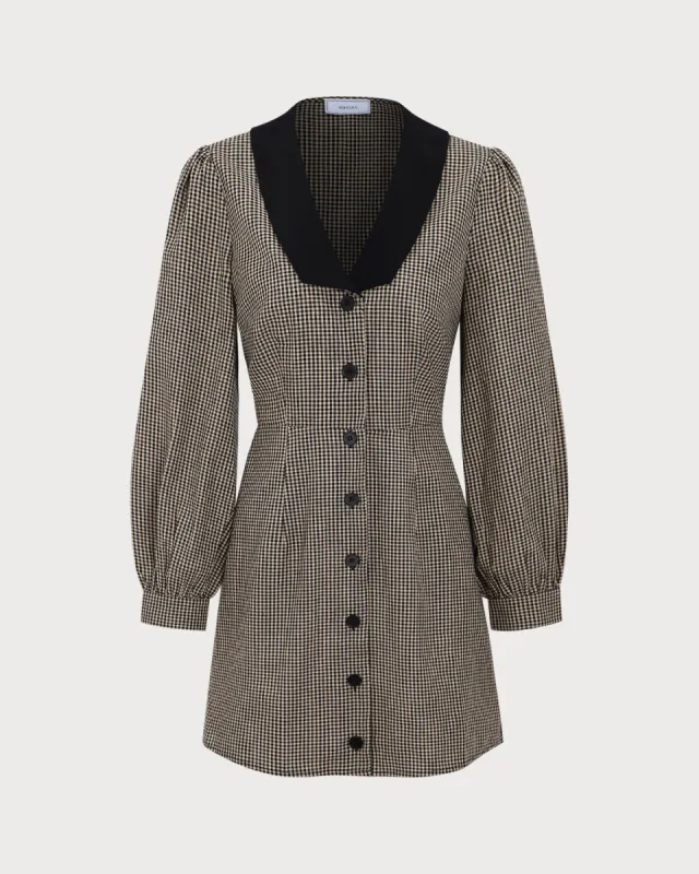 Brown Plaid Chelsea Button Mini Dress sold by rihoas