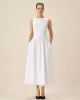White Round Neck Pocket Maxi Dress sold by rihoas