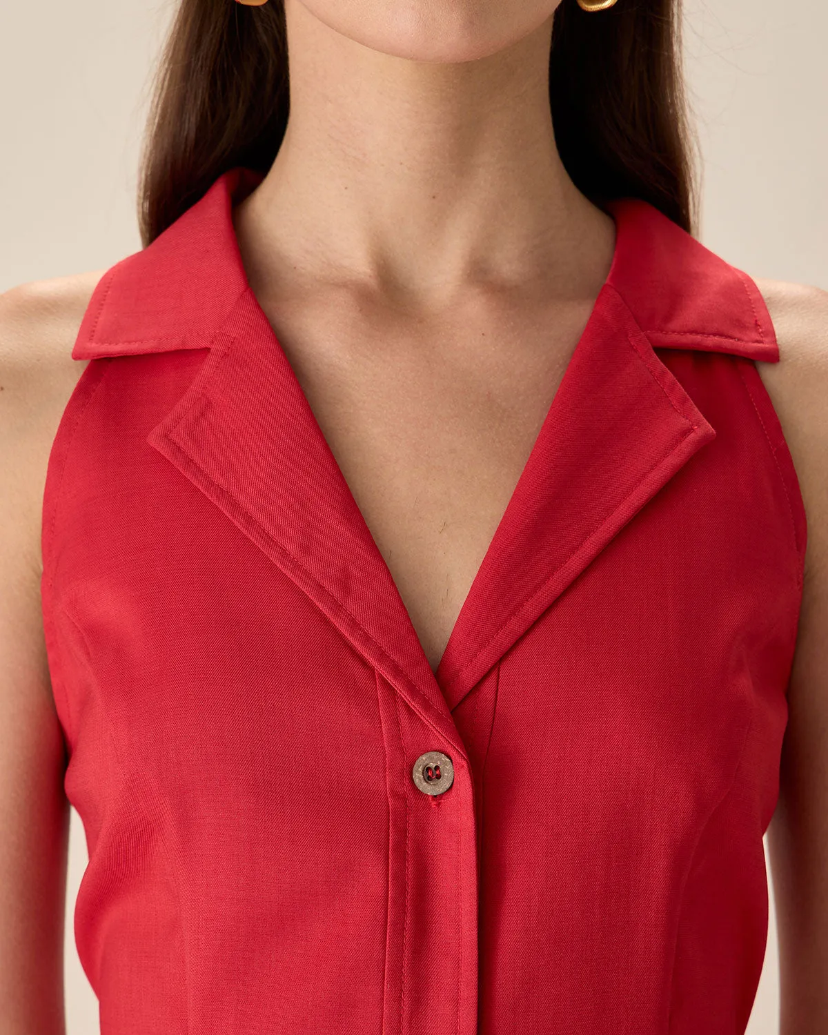 Red Collared Pocket Button Mini Dress sold by rihoas product image thumbnail 2