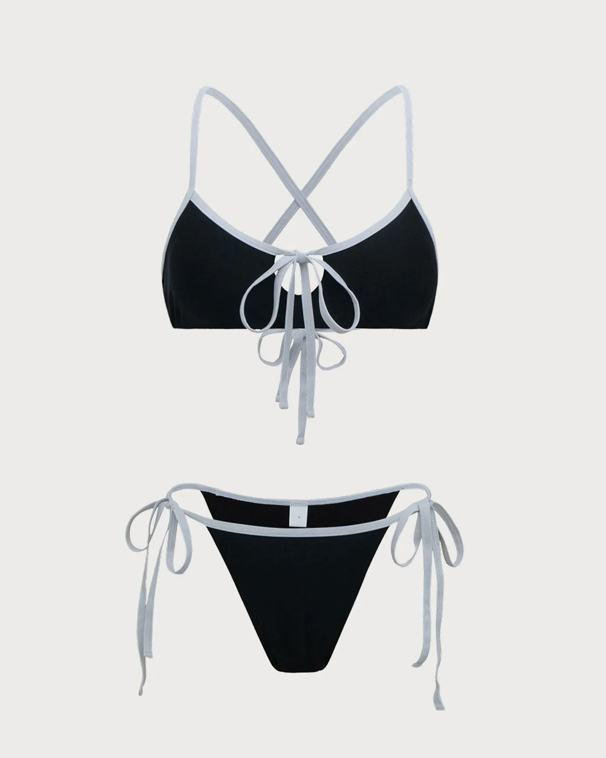 Black Contrasting Tie Front Bikini Set sold by rihoas product image thumbnail 2