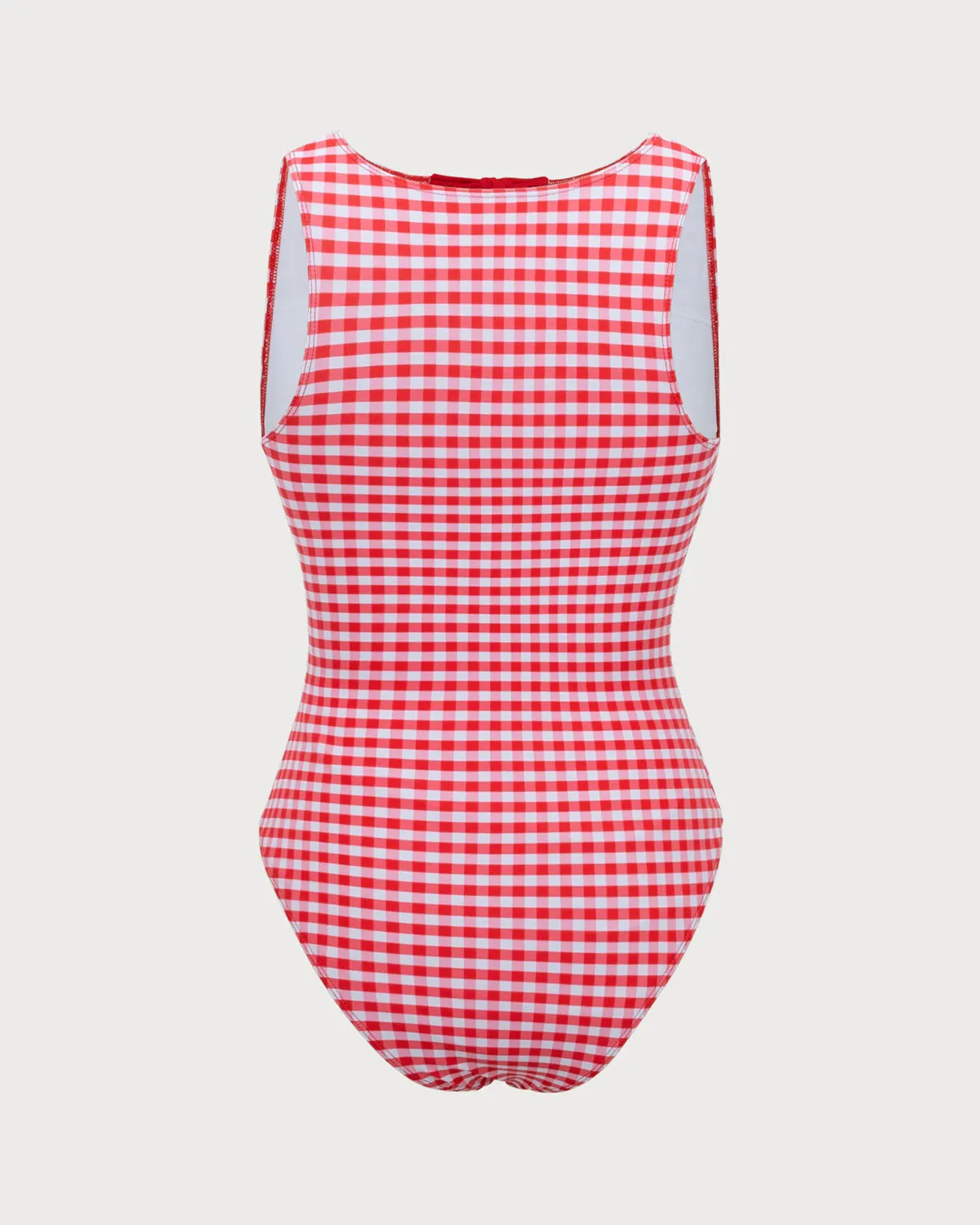 Red Plaid Boat Neck One-Piece Swimsuit sold by rihoas product image thumbnail 3