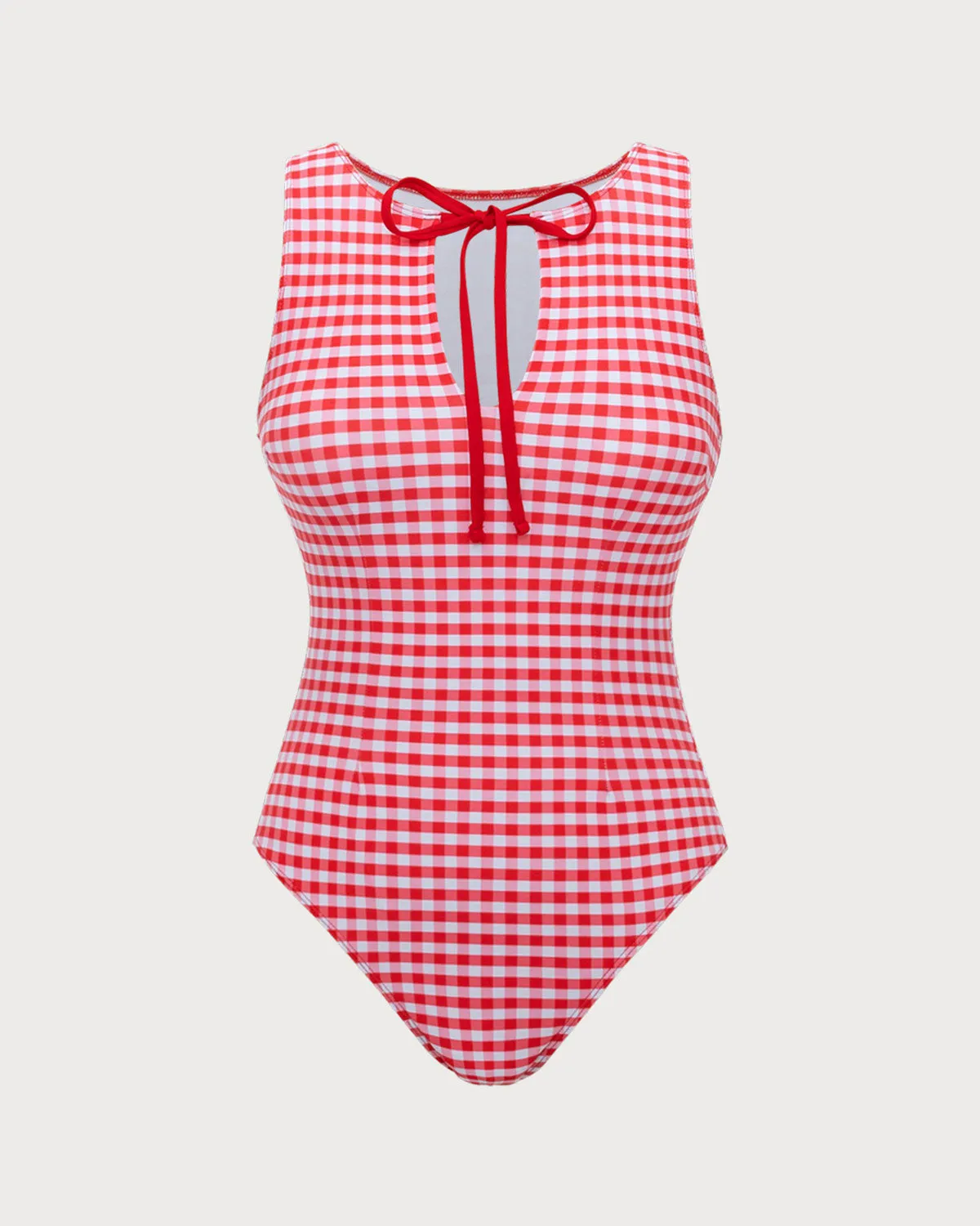Red Plaid Boat Neck One-Piece Swimsuit sold by rihoas product image thumbnail 2