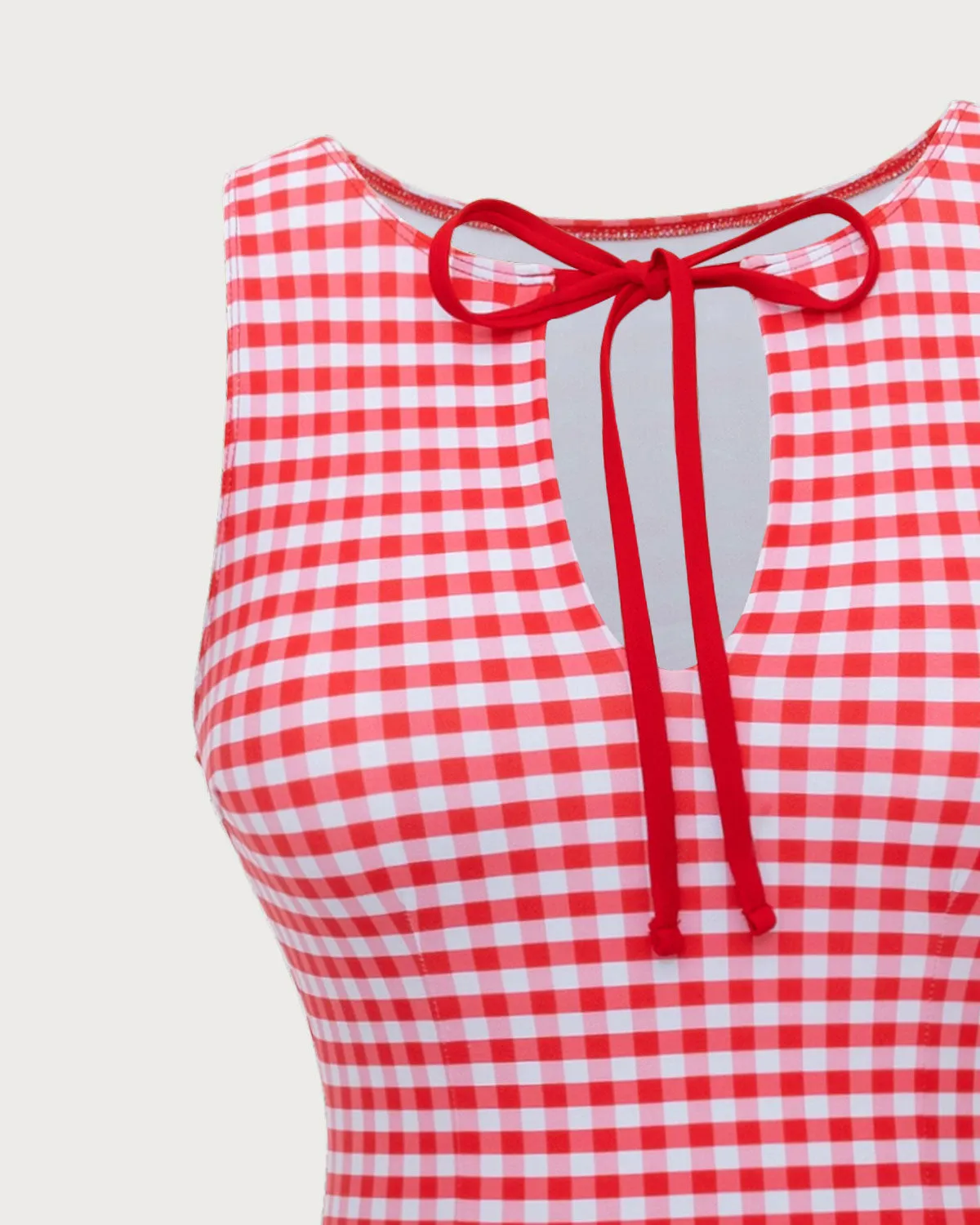 Red Plaid Boat Neck One-Piece Swimsuit sold by rihoas product image thumbnail 4