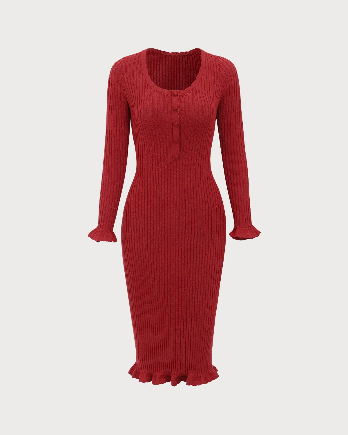 Red Bodycon Bell Sleeve Sweater Dress sold by rihoas