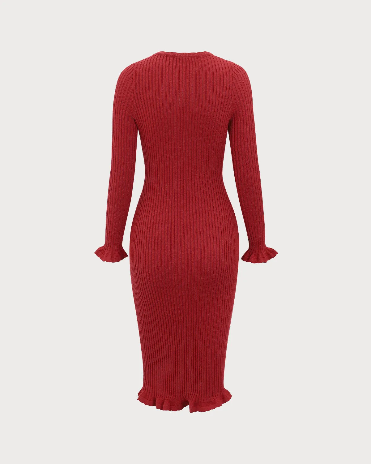 Red Bodycon Bell Sleeve Sweater Dress sold by rihoas product image thumbnail 2