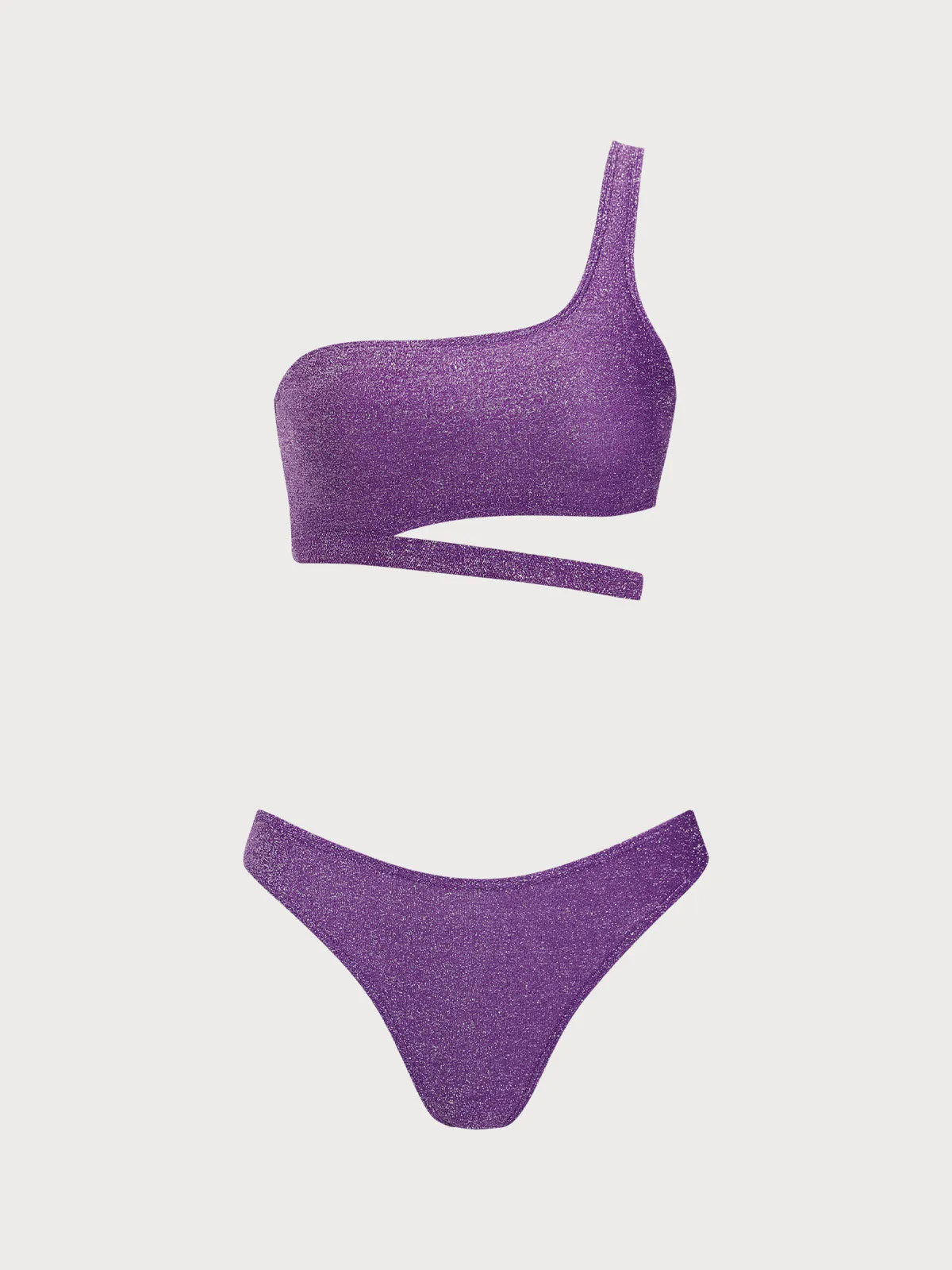 Purple Lurex Glitter One Shoulder Bikini Set sold by rihoas product image thumbnail 5