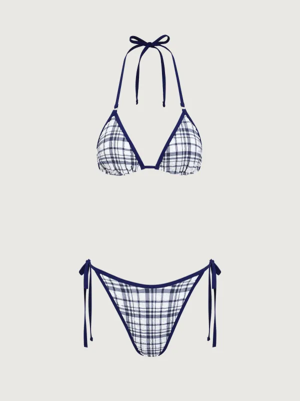 Blue Plaid Halter Bikini Set sold by rihoas