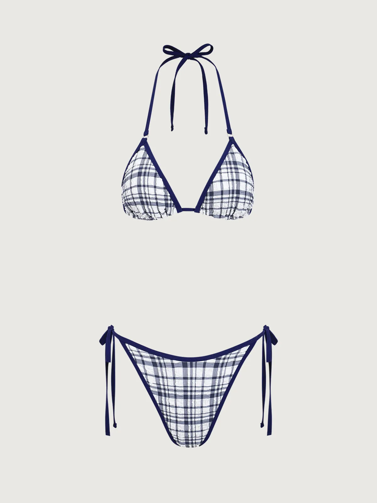Blue Plaid Halter Bikini Set sold by rihoas