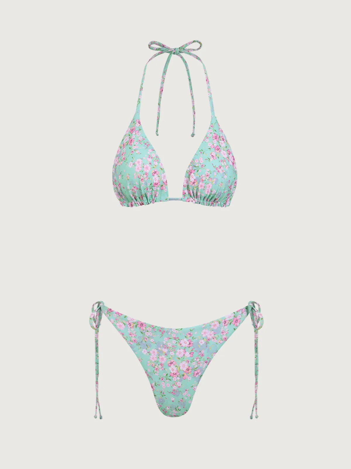 Green Floral Halter Bikini Set sold by rihoas