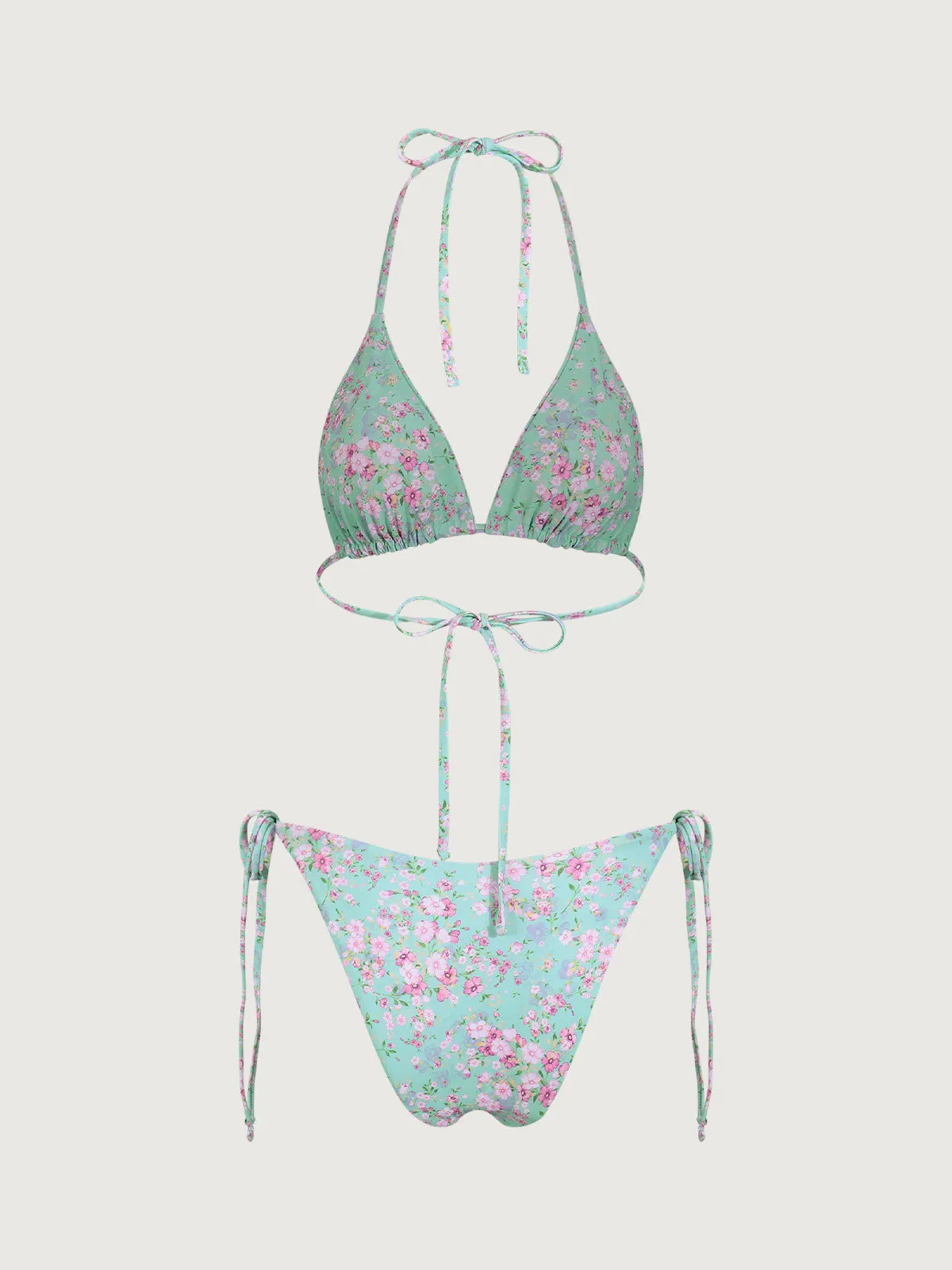 Green Floral Halter Bikini Set sold by rihoas product image thumbnail 2