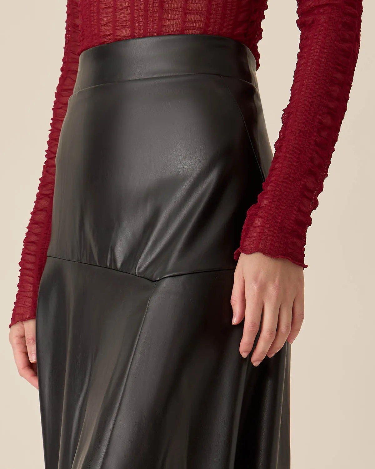 Black Faux Leather Midi Skirt sold by rihoas product image thumbnail 2