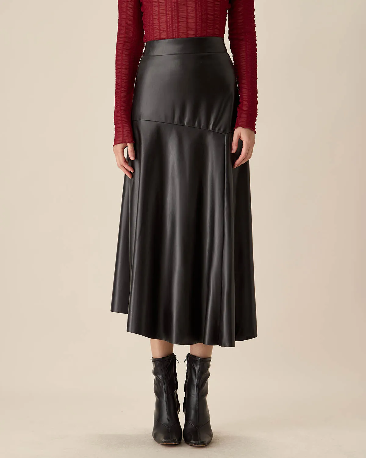 Black Faux Leather Midi Skirt sold by rihoas