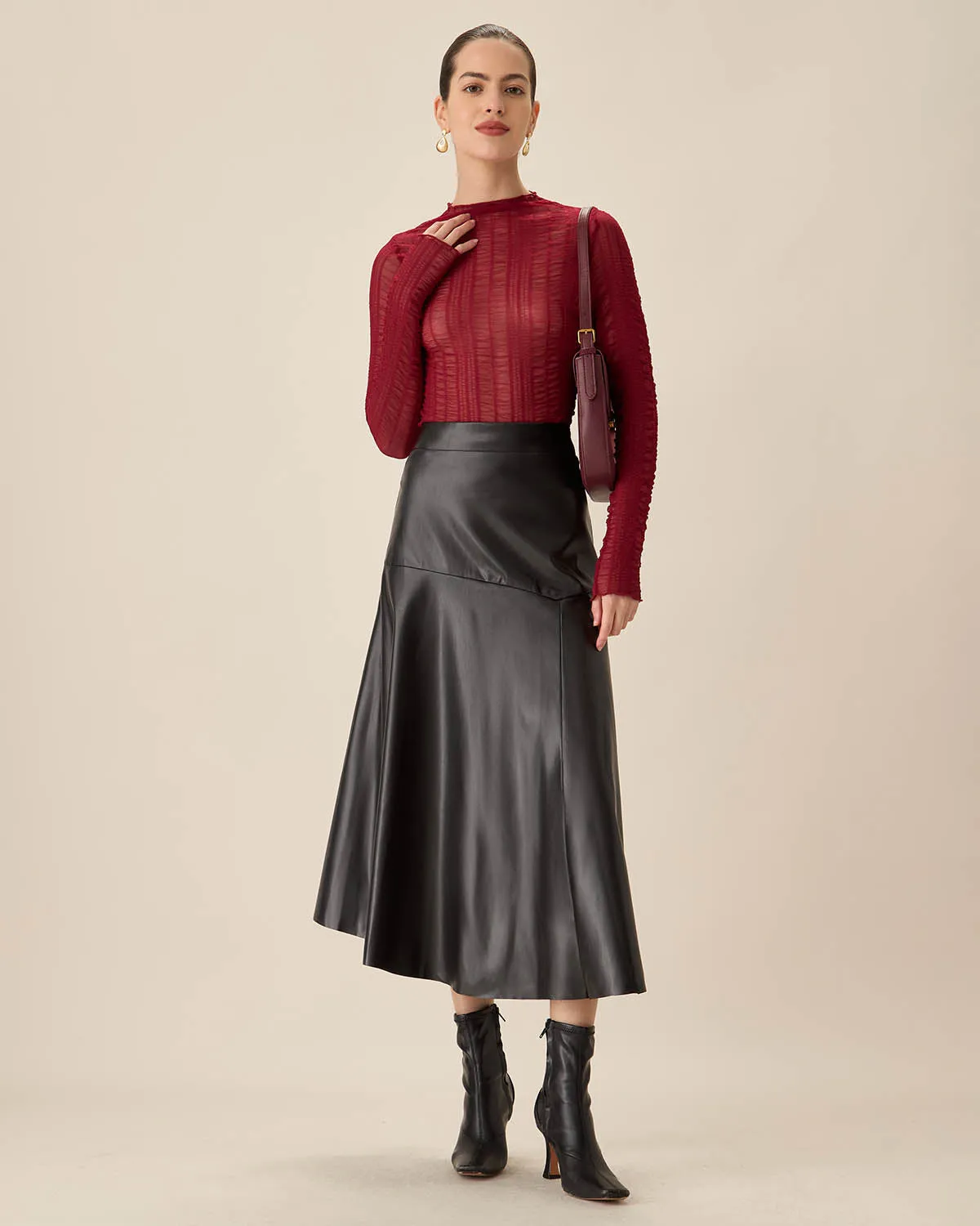 Black Faux Leather Midi Skirt sold by rihoas product image thumbnail 4