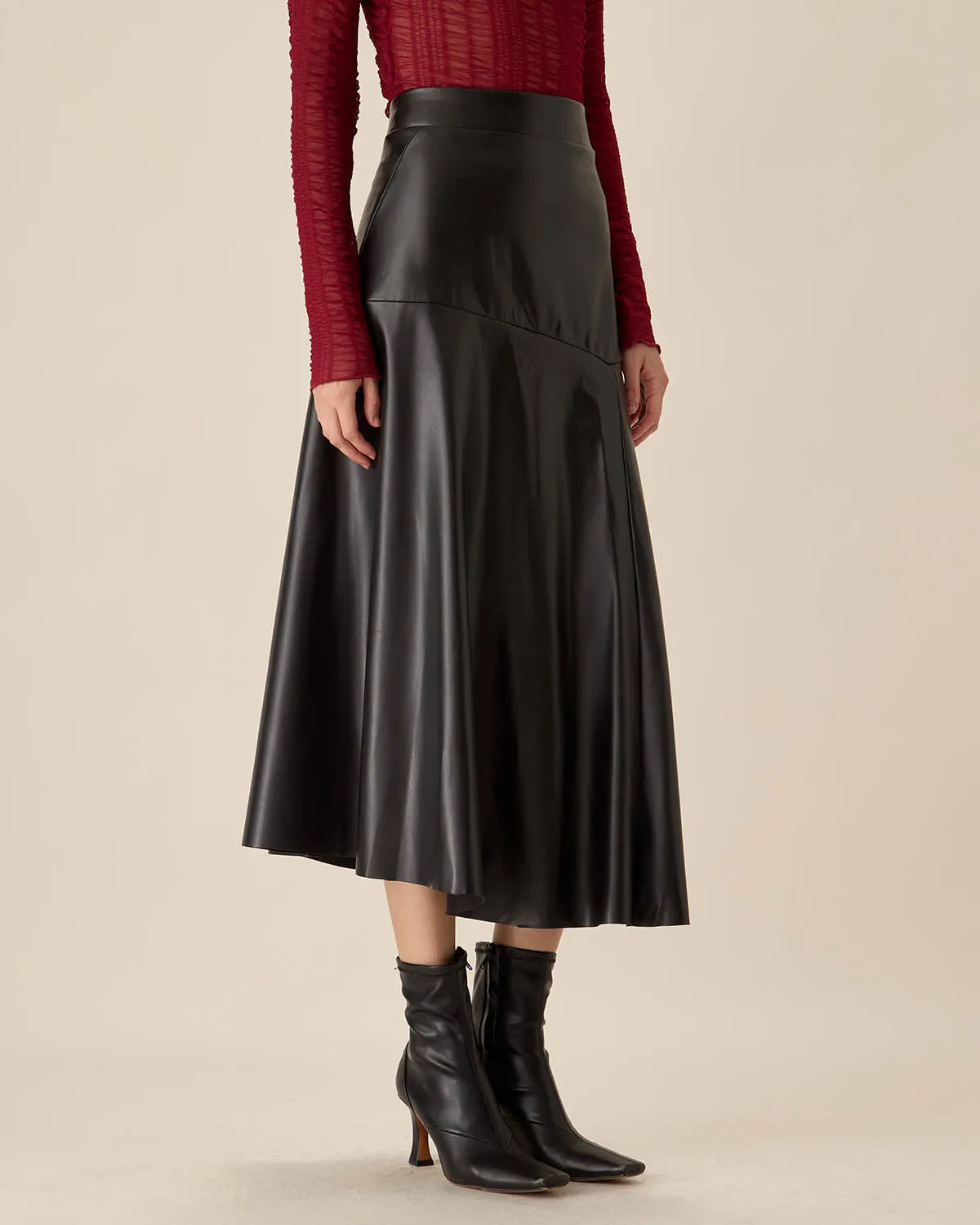 Black Faux Leather Midi Skirt sold by rihoas product image thumbnail 3
