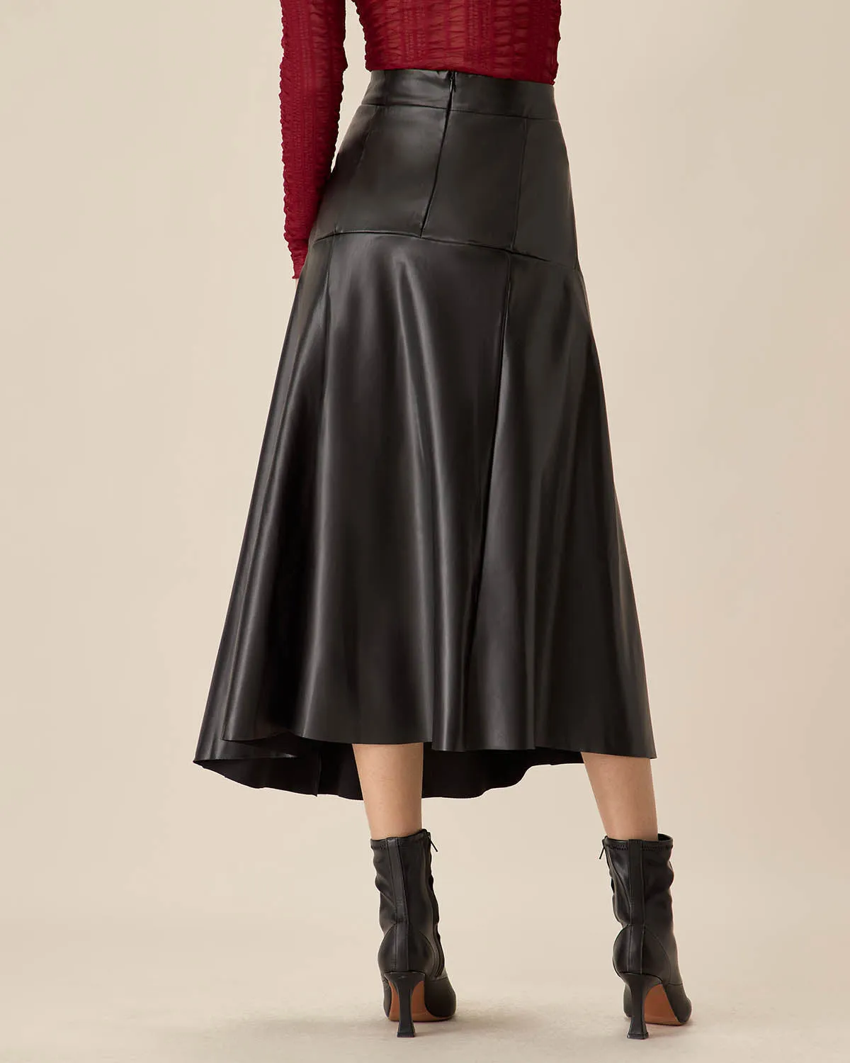 Black Faux Leather Midi Skirt sold by rihoas product image thumbnail 5