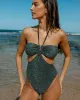 Black Lurex Ruched One-Piece Swimsuit sold by rihoas